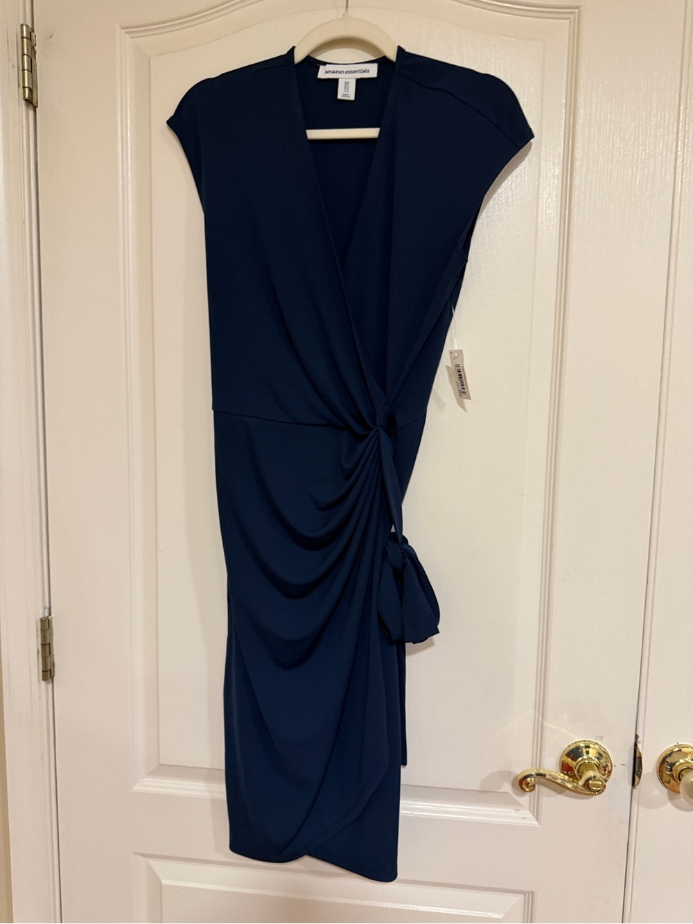 Amazon Essentials Navy Blue Surplice midi knot dress